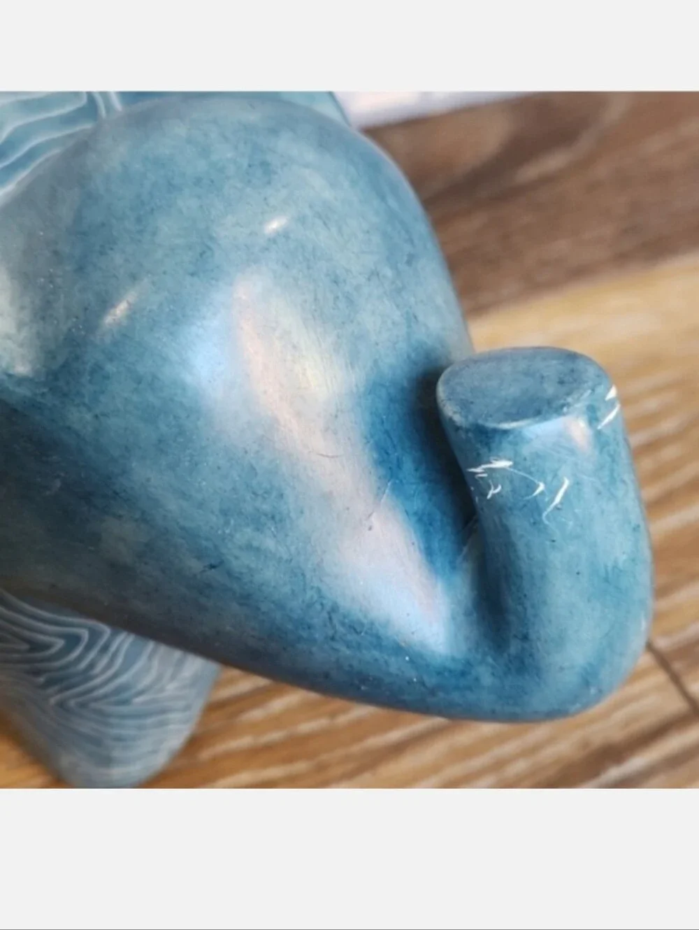 Afrikiko Soapstone Elephant Teal Blue Green White Abstract Circles